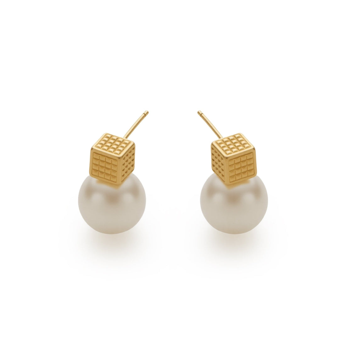 RSNY Diamond Pattern Pearl Stud Earrings - R2064B