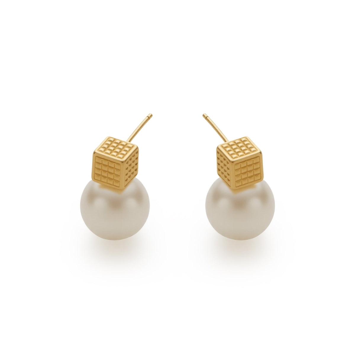 RSNY Diamond Pattern Pearl Stud Earrings - R2064B