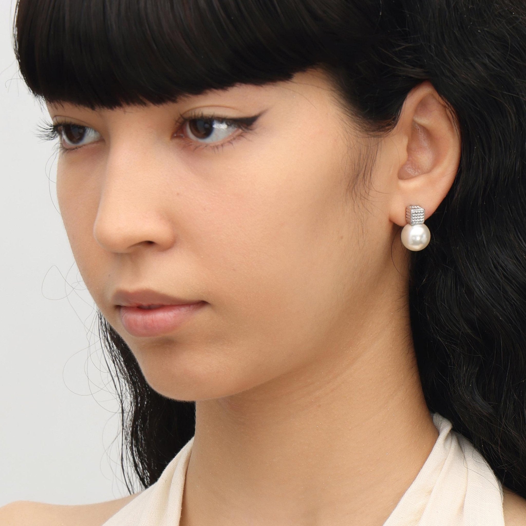 RSNY Diamond Pearl Stud Earrings - R2064A