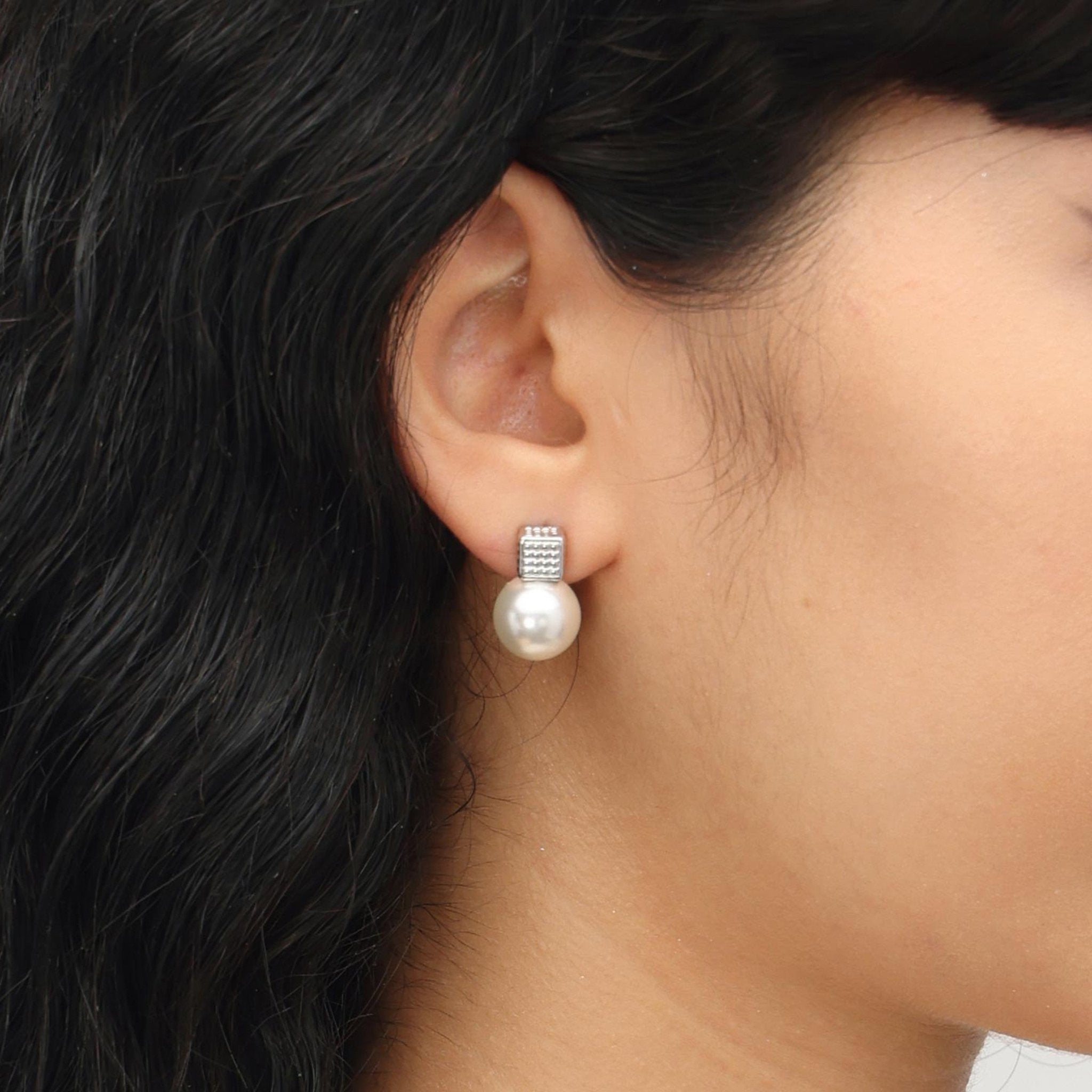 RSNY Diamond Pearl Stud Earrings - R2064A