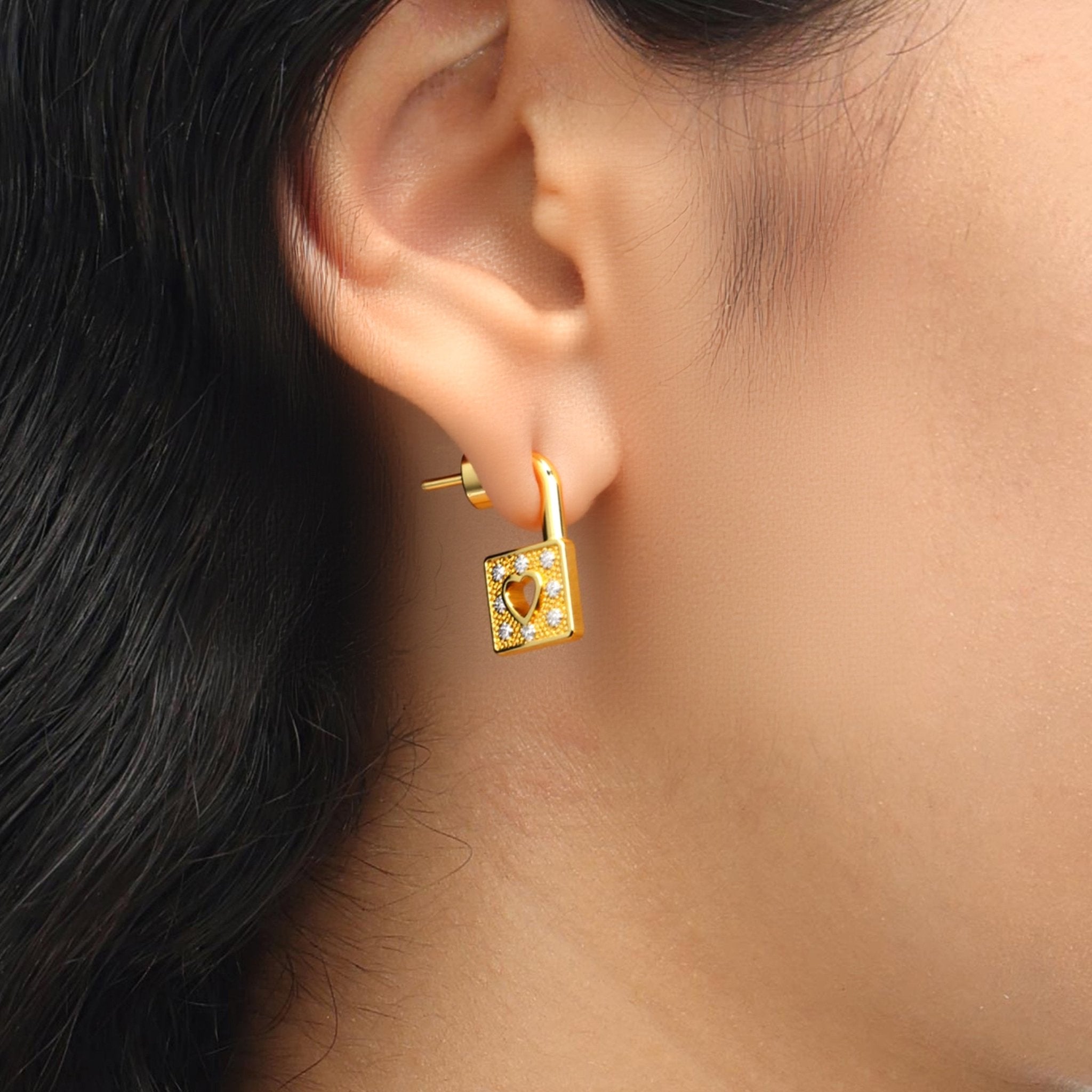 RSNY Heart Lock Earrings - R2198B