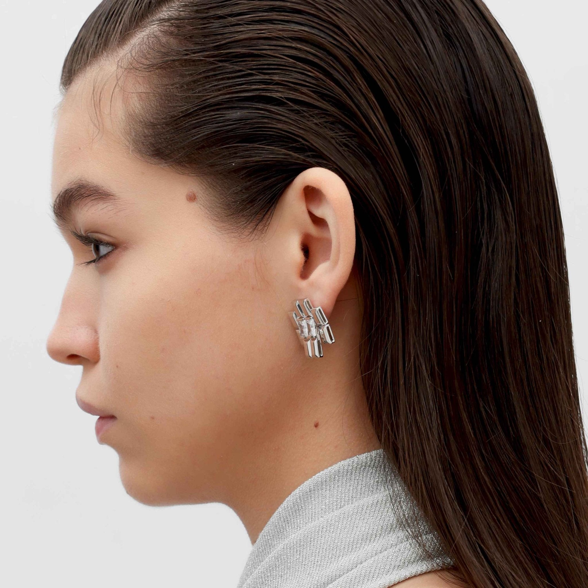 RSNY princess square splicing stud earrings - R2147A