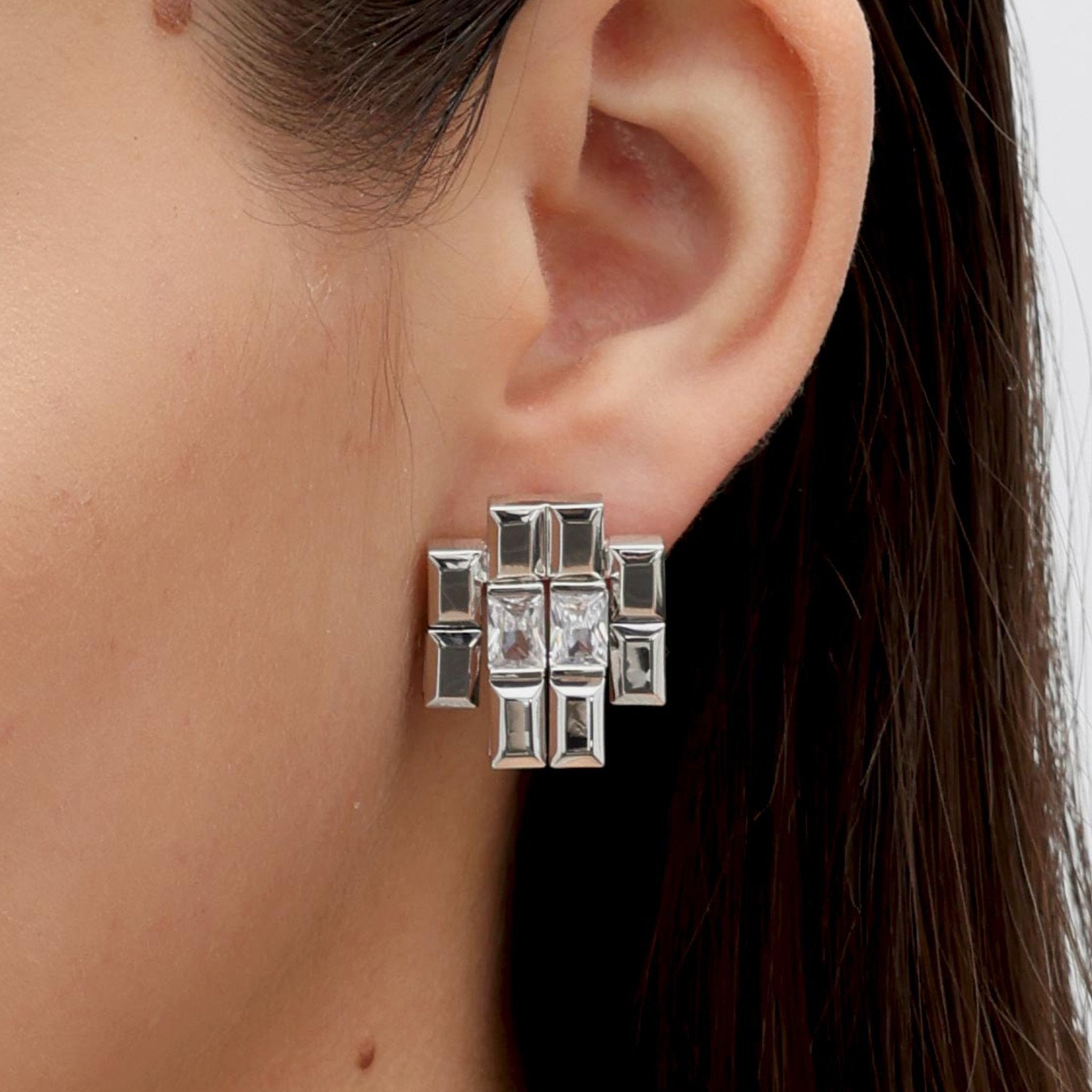 RSNY princess square splicing stud earrings - R2147A