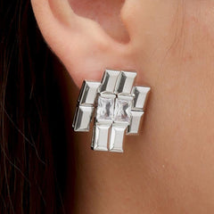 RSNY princess square splicing stud earrings - R2147A