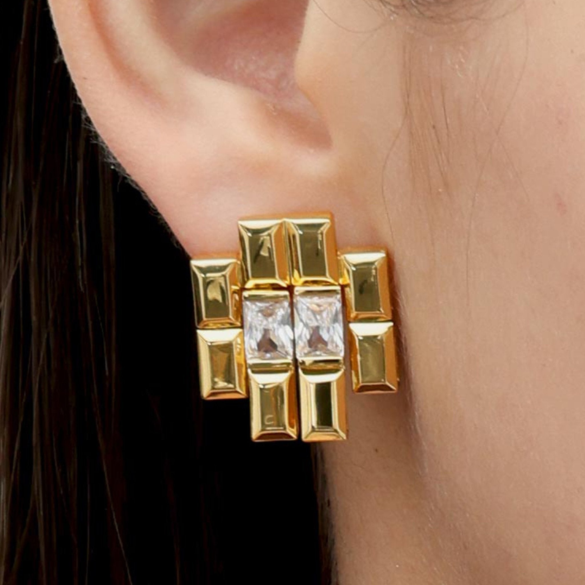 RSNY princess square splicing stud earrings - R2147B