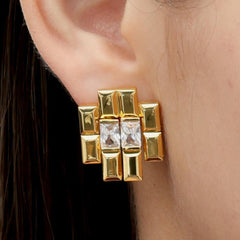 RSNY princess square splicing stud earrings - R2147B