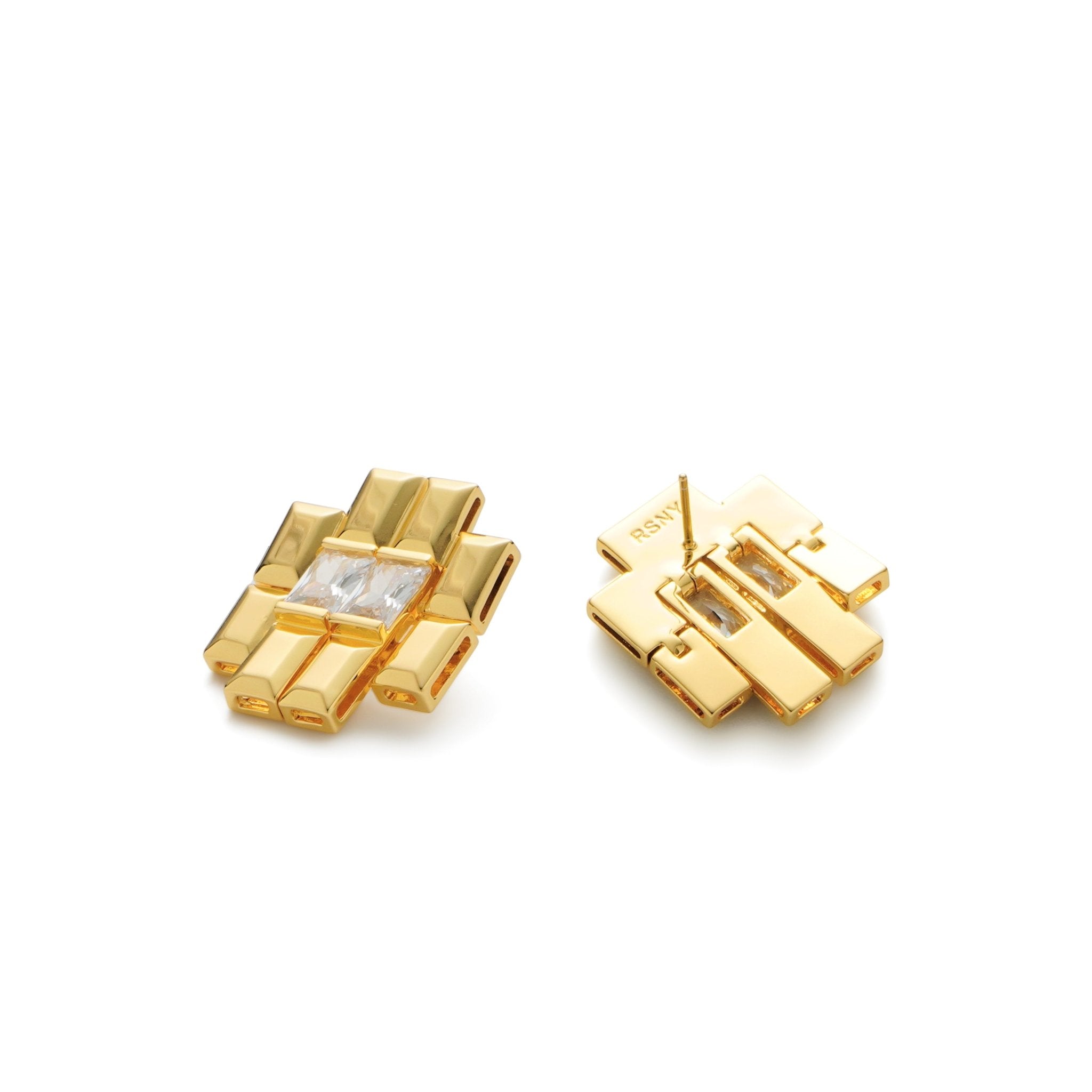 RSNY princess square splicing stud earrings - R2147B