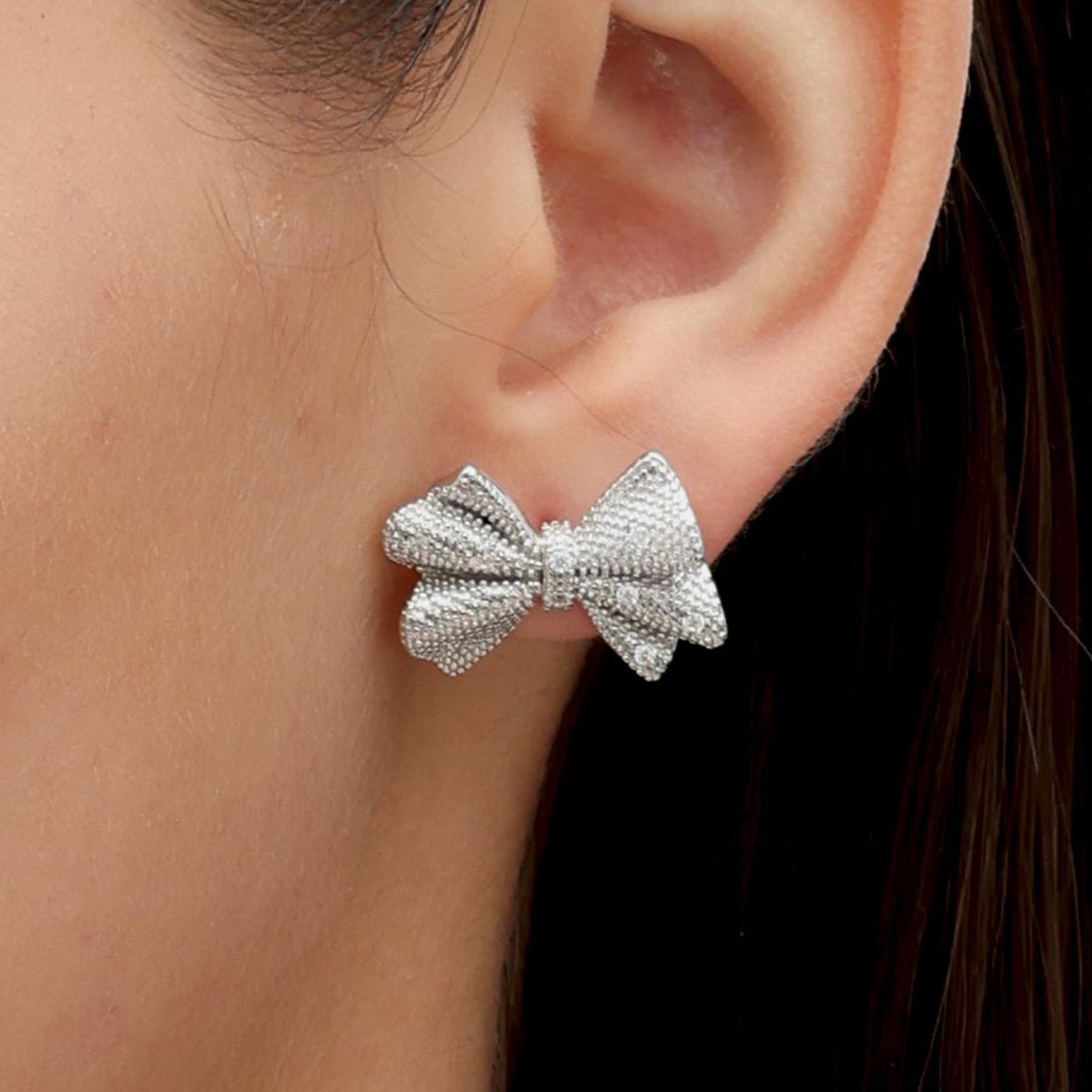 RSNY shiny bow stud earrings - R2183A