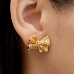 RSNY shiny bow stud earrings - R2183B