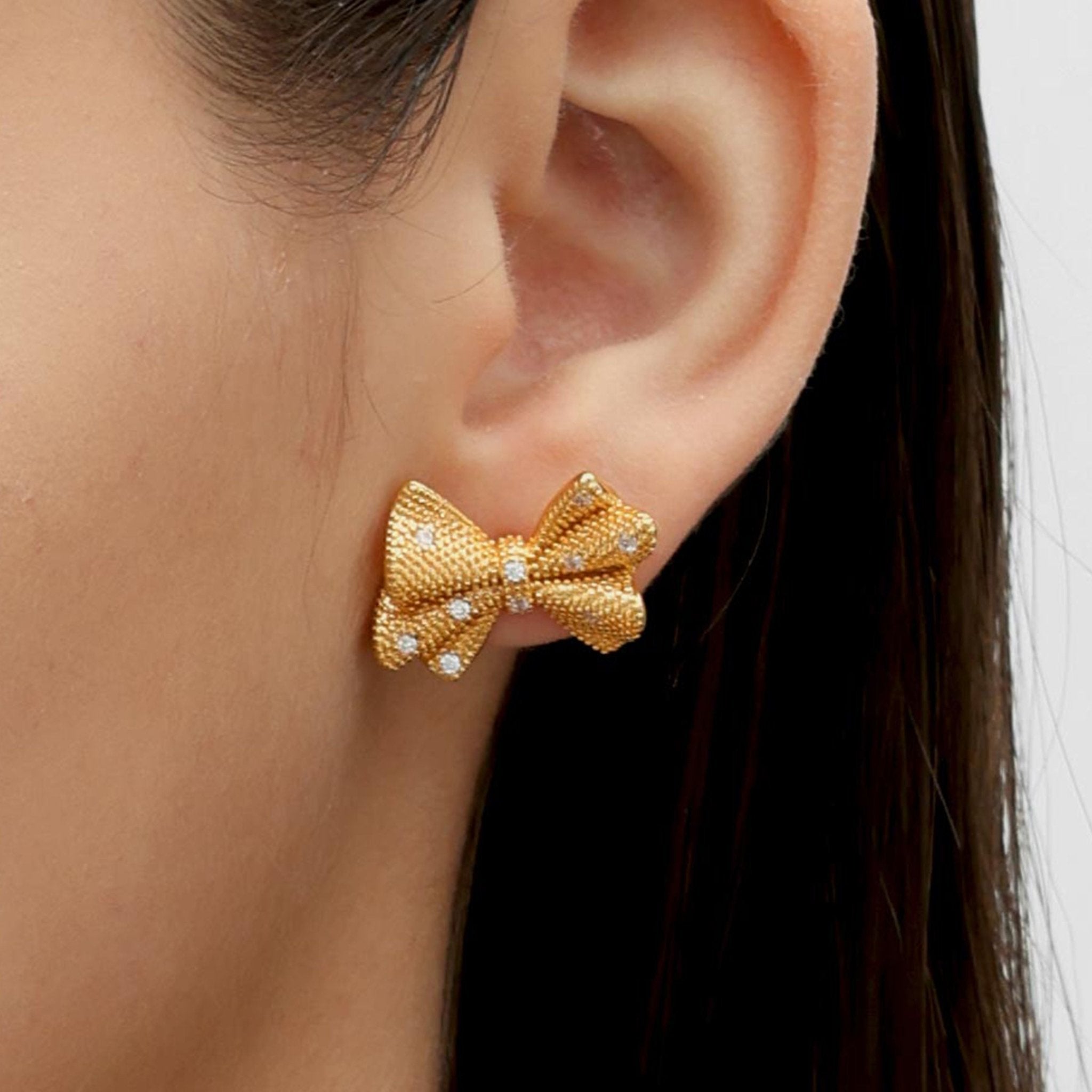 RSNY shiny bow stud earrings - R2183B