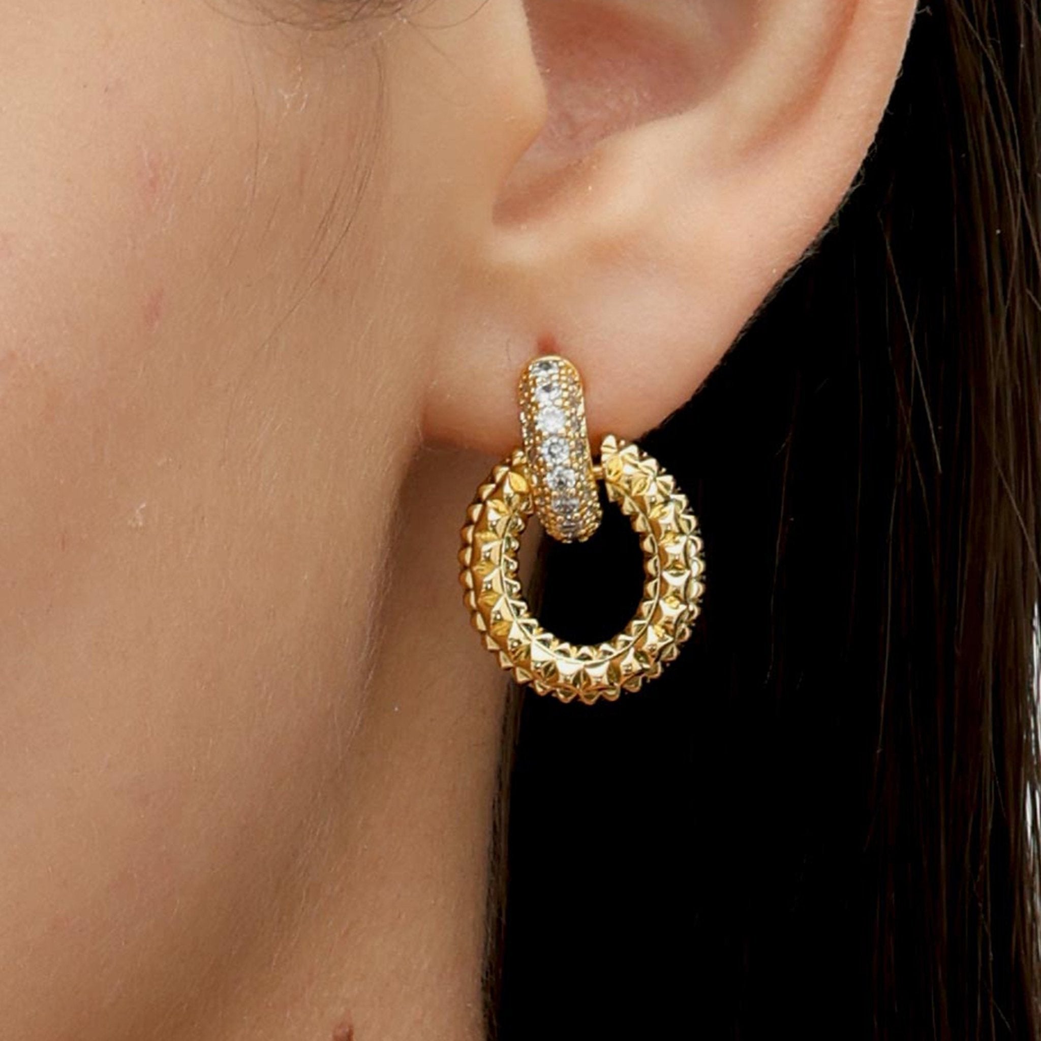RSNY textured chain stud earrings - R2058B